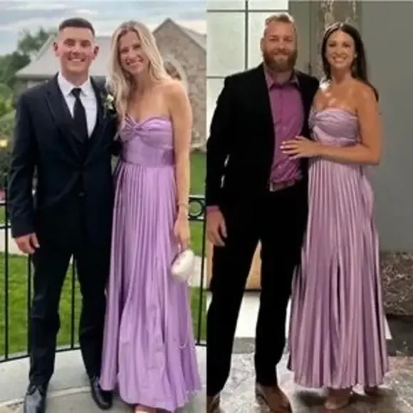 AMUR Purple Satin Sweetheart Neckline A-Line Stef Pleated Gown Dress Size 14 - Picture 15 of 16